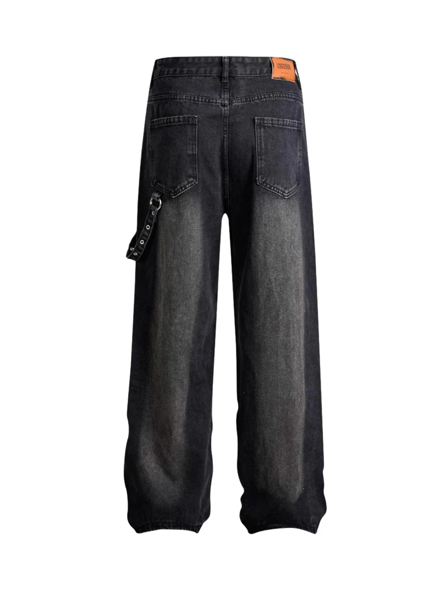 Washed Distressed Baggy Jeans - 2233