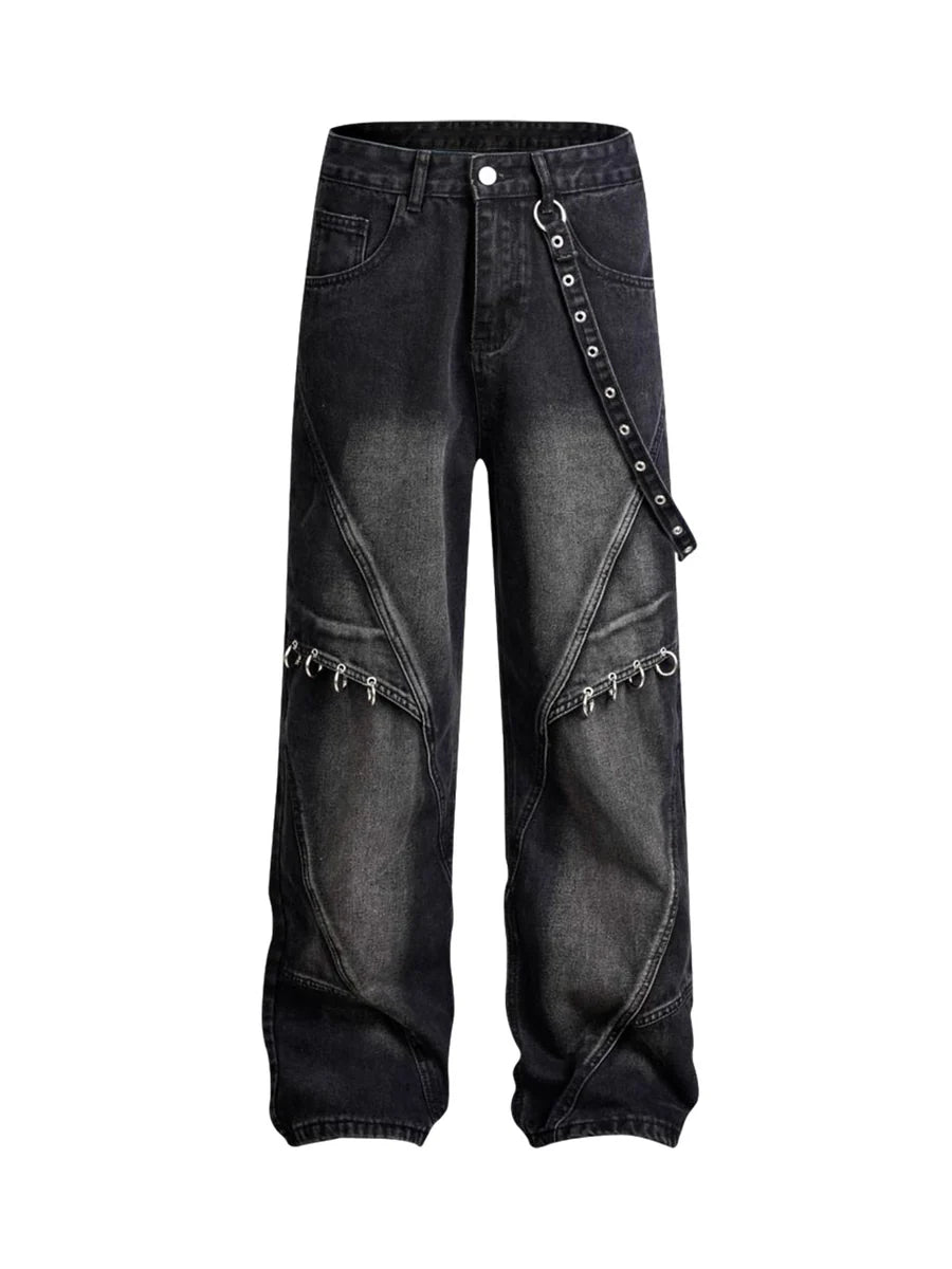 Washed Distressed Baggy Jeans - 2233