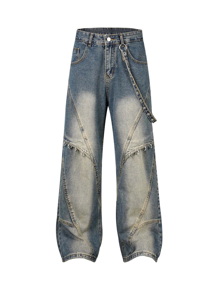 Washed Distressed Baggy Jeans - 2233