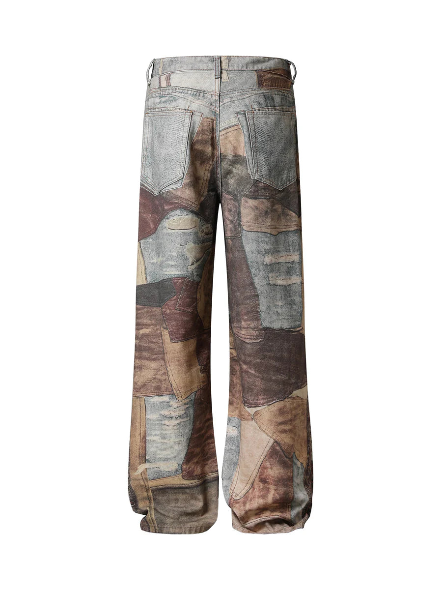 High Street Distressed Washed Printed Jeans - 2246