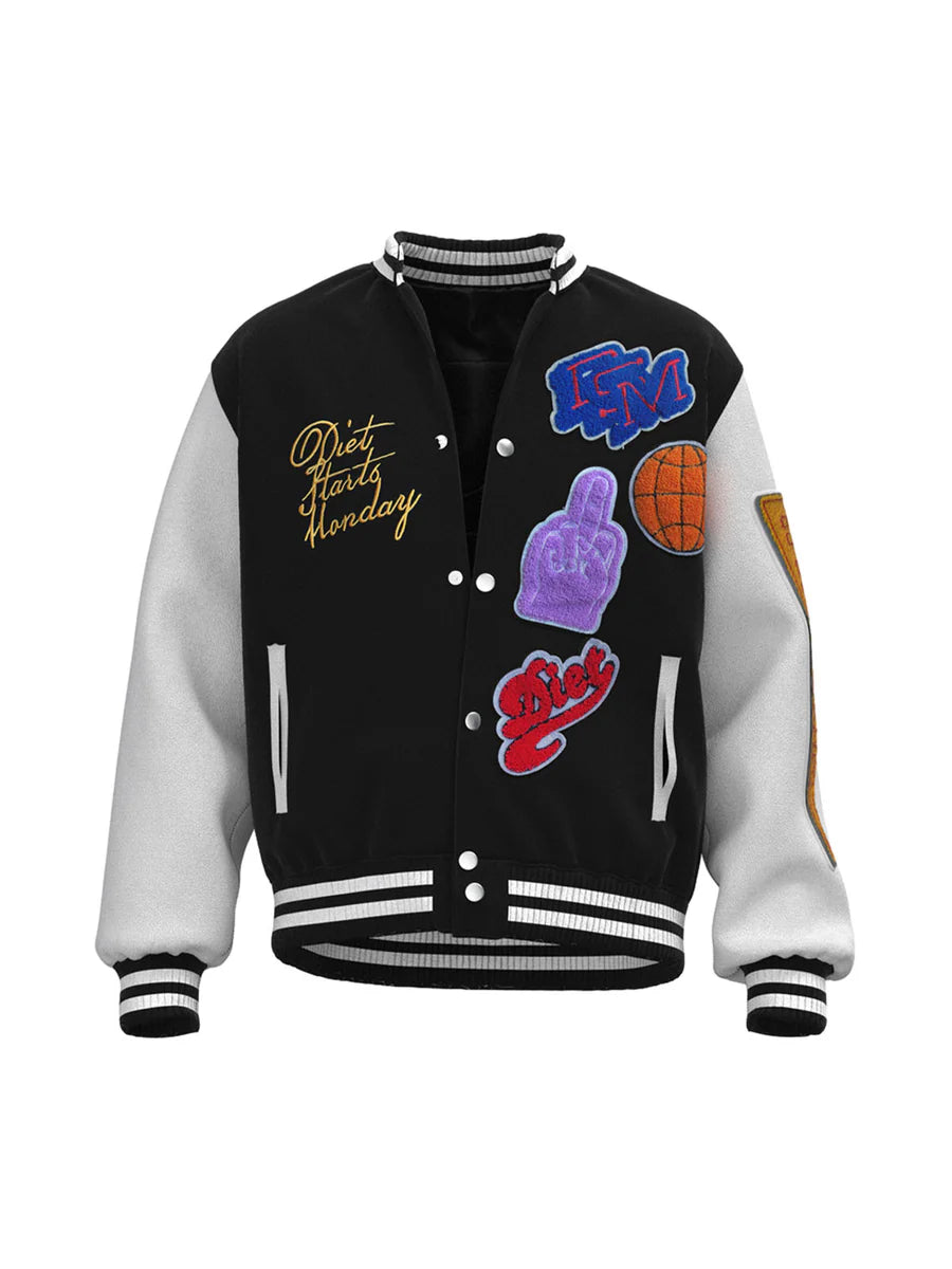 Leather Patchwork Embroidery Quilted Bomber Jacket