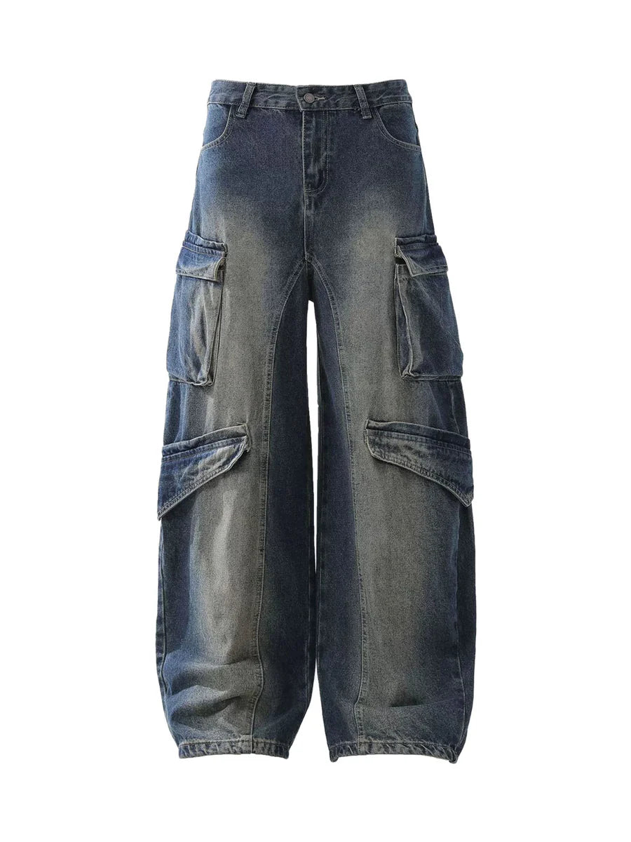 Heavy Washed Workwear Baggy Barrel Jeans - 2337