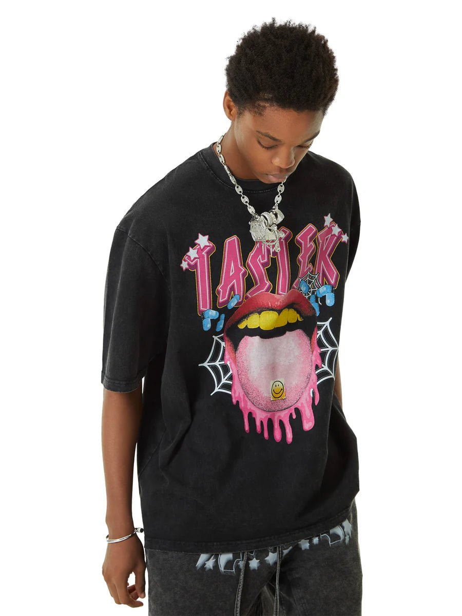 Creative Fun Big Tongue Print T-shirt - 2086