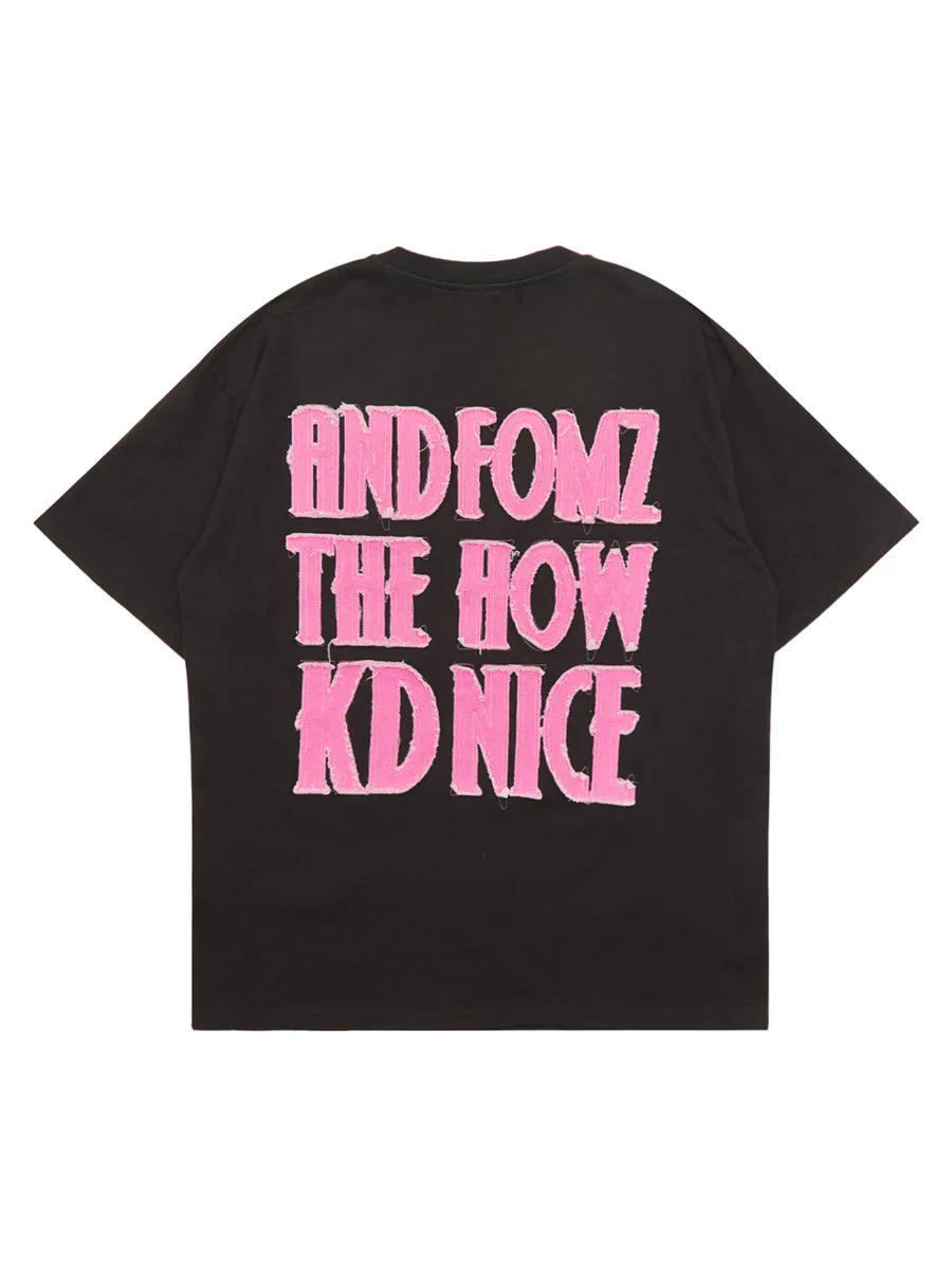 Pink Letter Applique Street Rap T-shirt - 2145