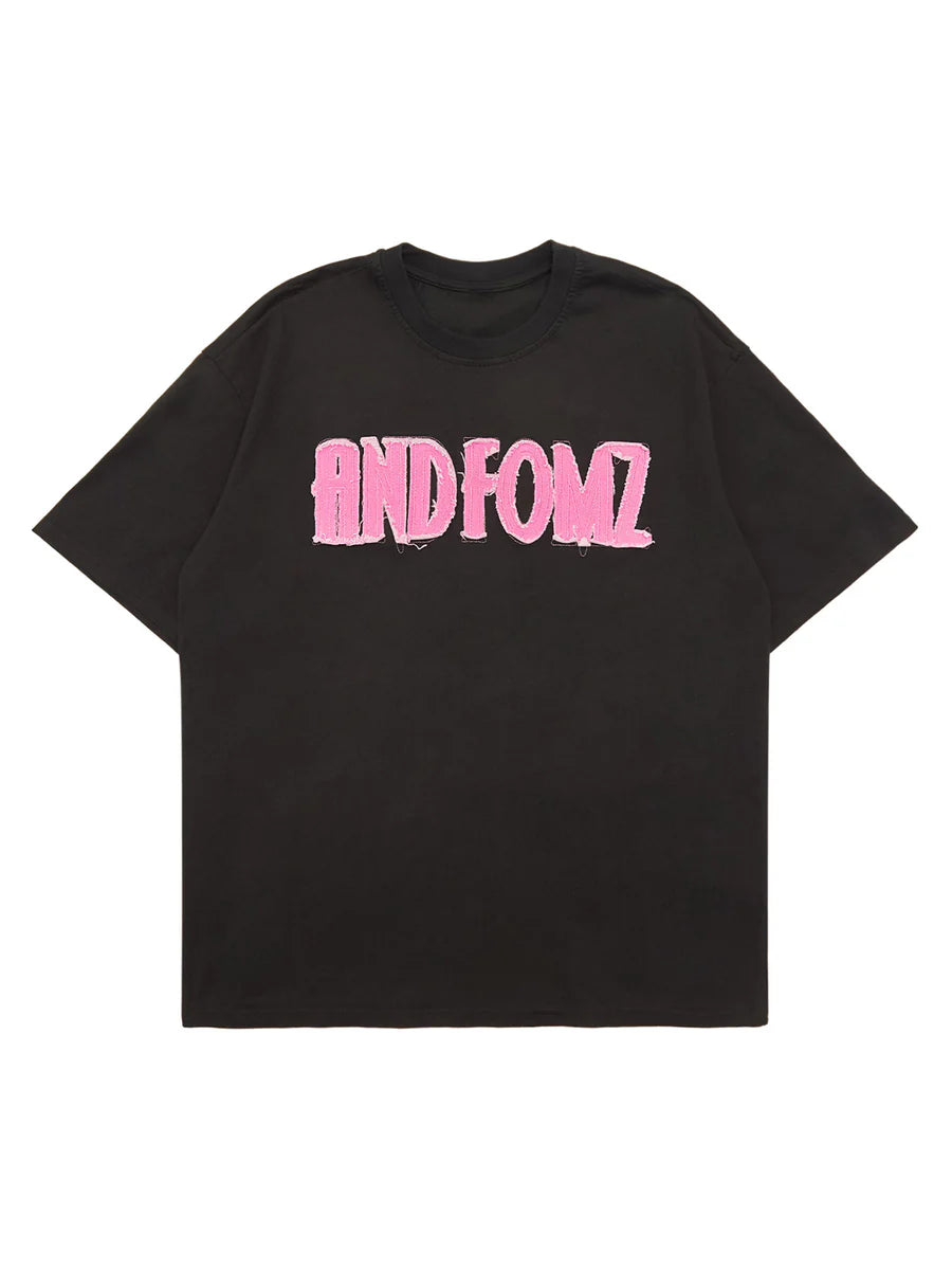 Pink Letter Applique Street Rap T-shirt - 2145