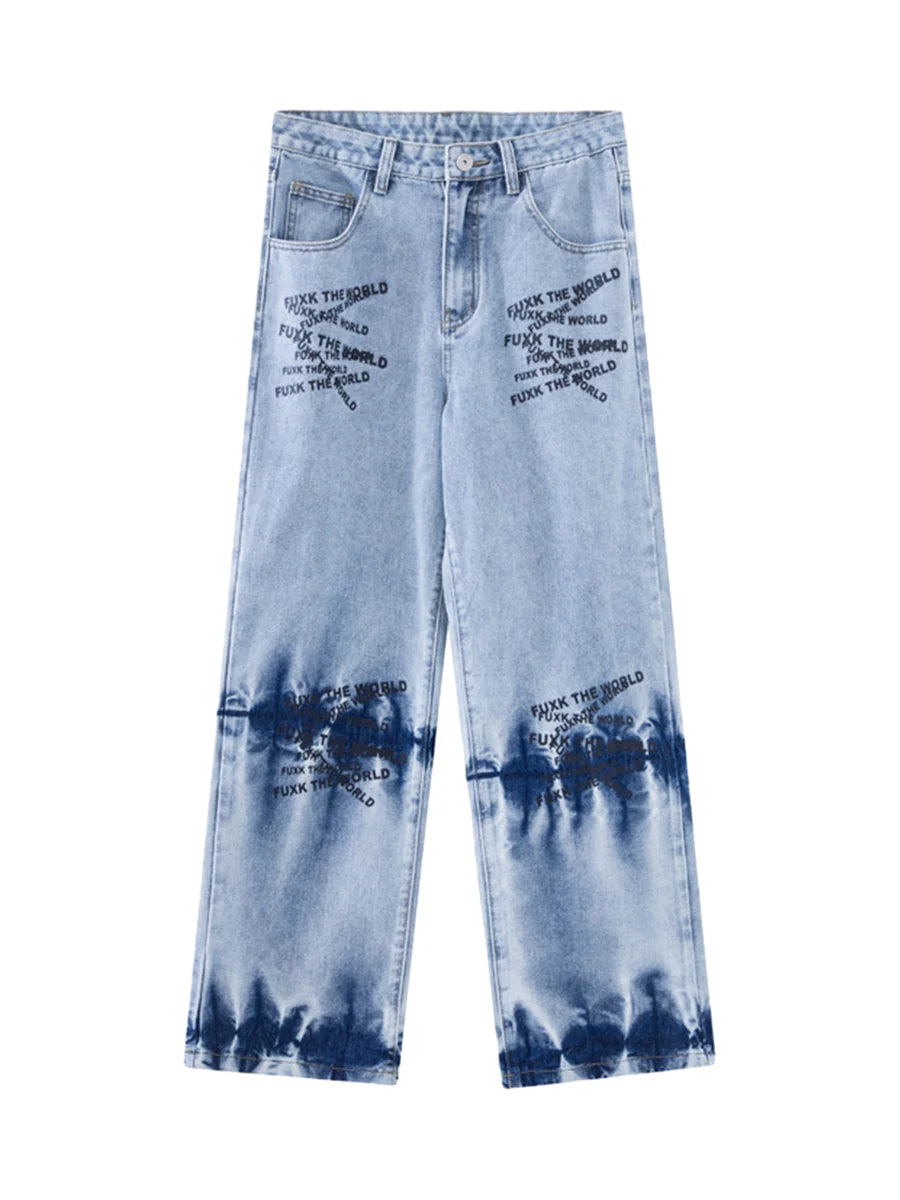 Niche Design Letter Embroidered Tie-dye Gradient Jeans