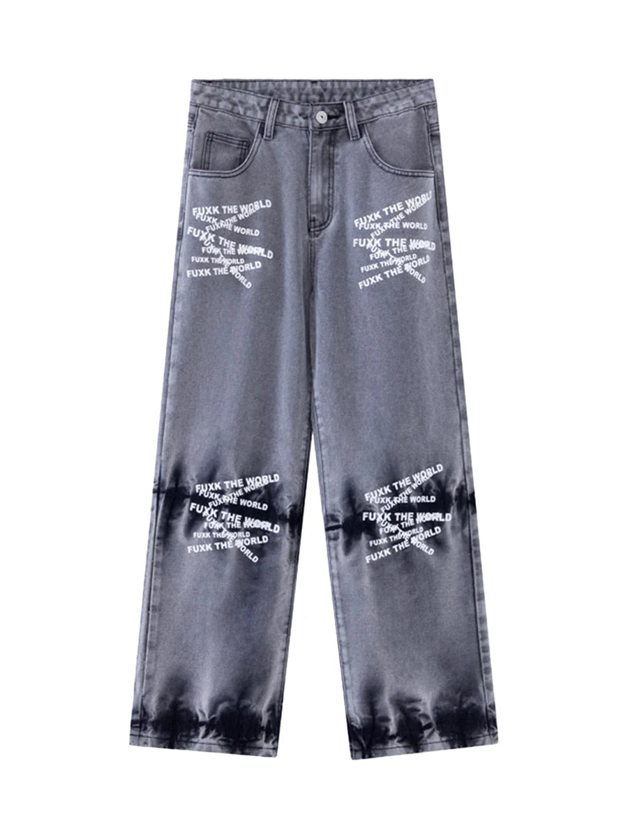 Niche Design Letter Embroidered Tie-dye Gradient Jeans